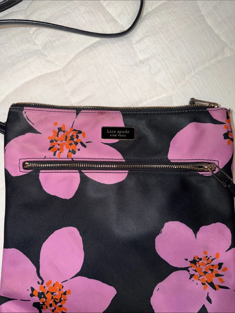 kate spade Black Crossbody Bag with Pink Floral Design